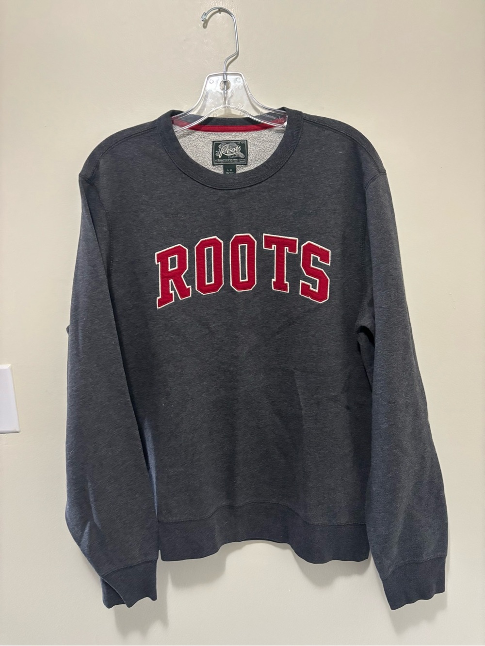 Roots Canada Charcoal Grey Arch Logo Crewneck Sweatshirt Large